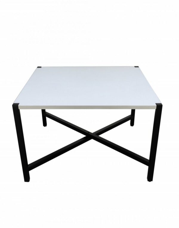 Table basse industrielle noire avec plateau blanc