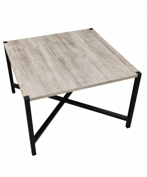 Table basse industrielle noire avec plateau bois