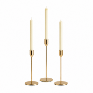 Lot de 3 Bougeoirs tige doré avec bougies flambeau